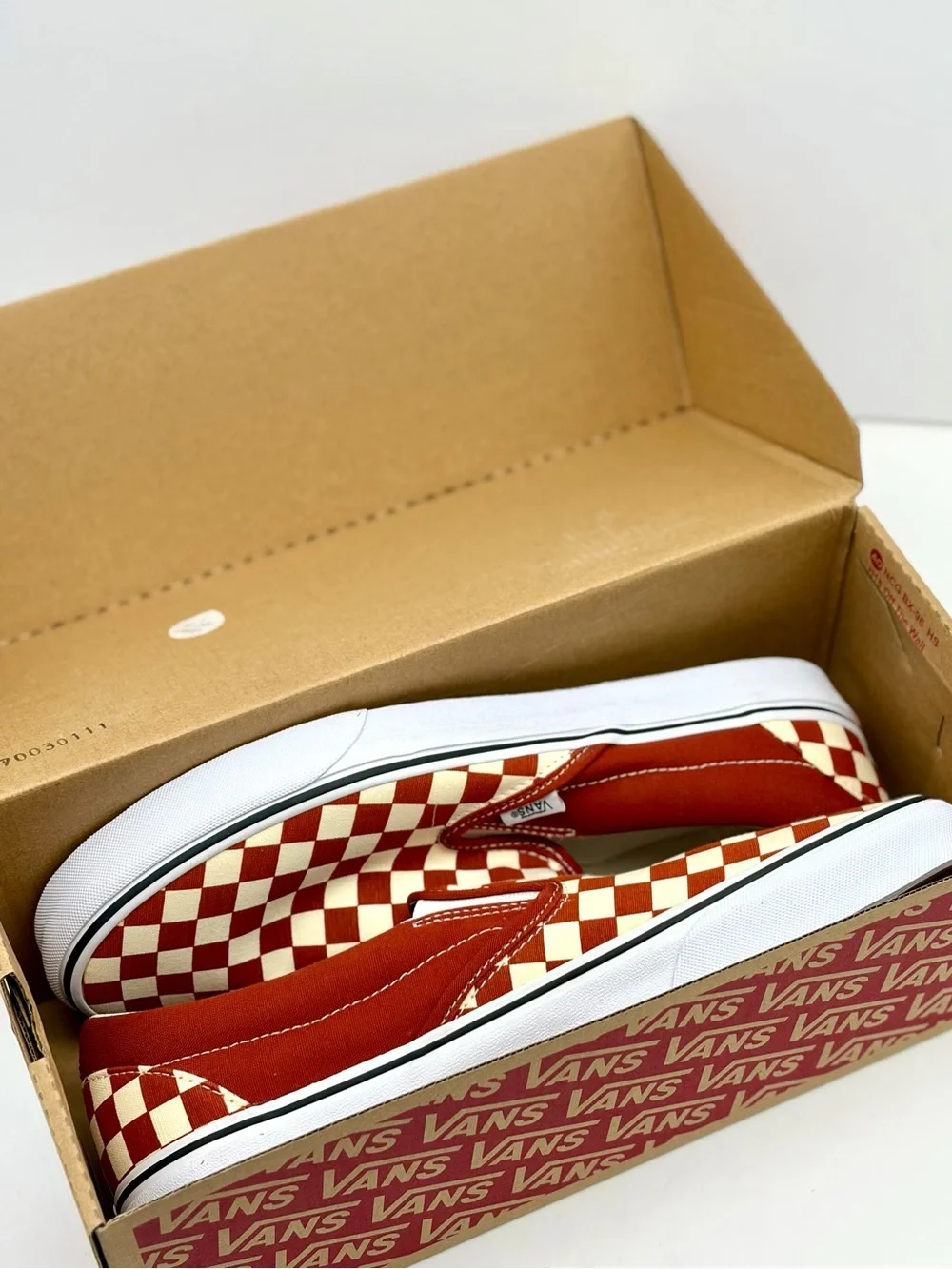 Vans Slip-On Checkerboard Sneakers - Rust & Cream Women’s 7